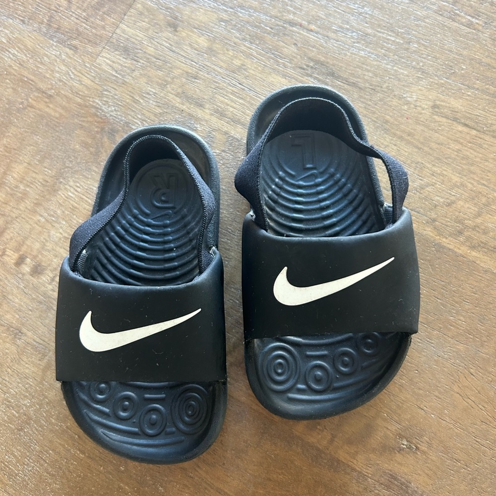Nike Kids Black Slide Sandals with White Logo